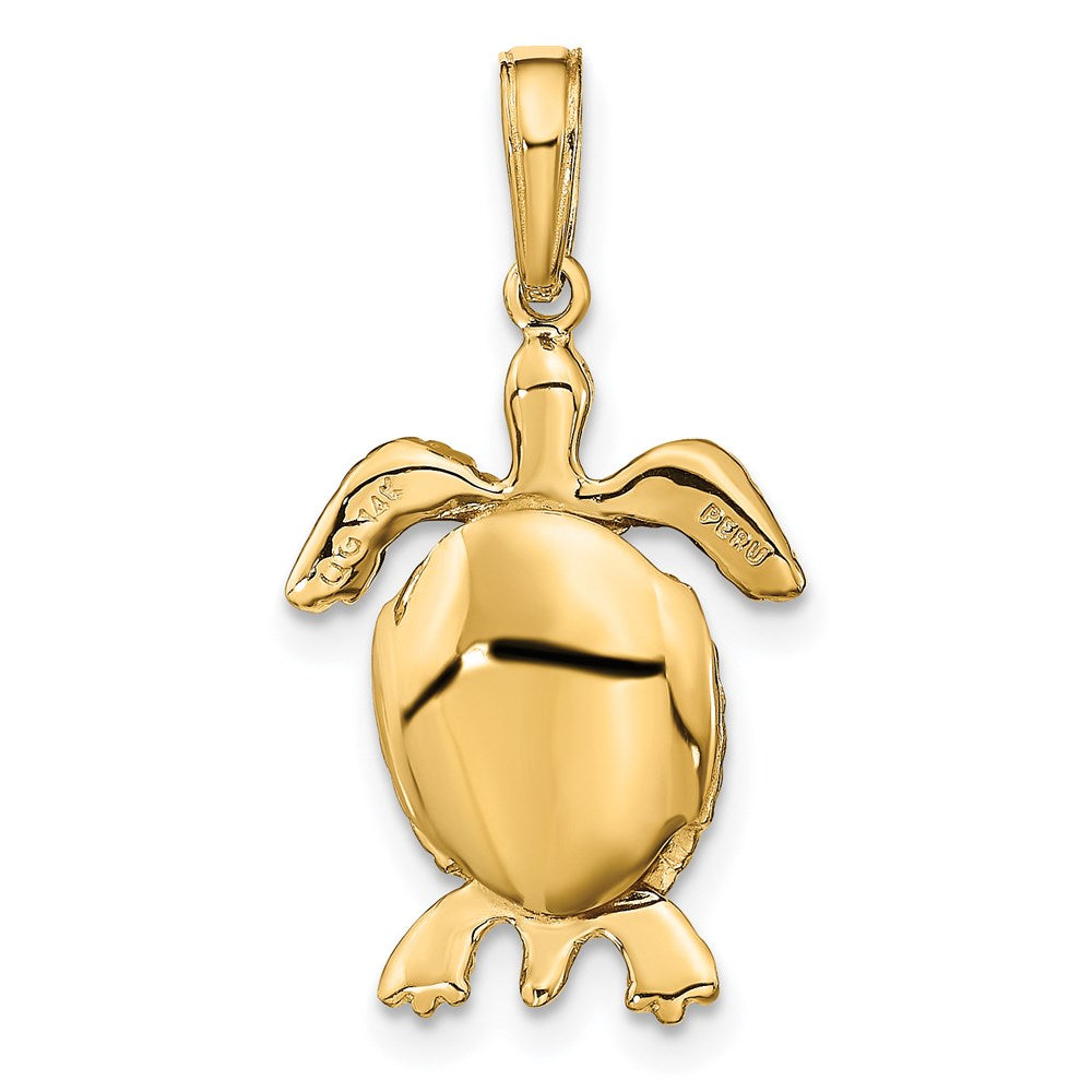 14K Solid Polished 3-D Turtle with Moveable Head and Legs Pendant