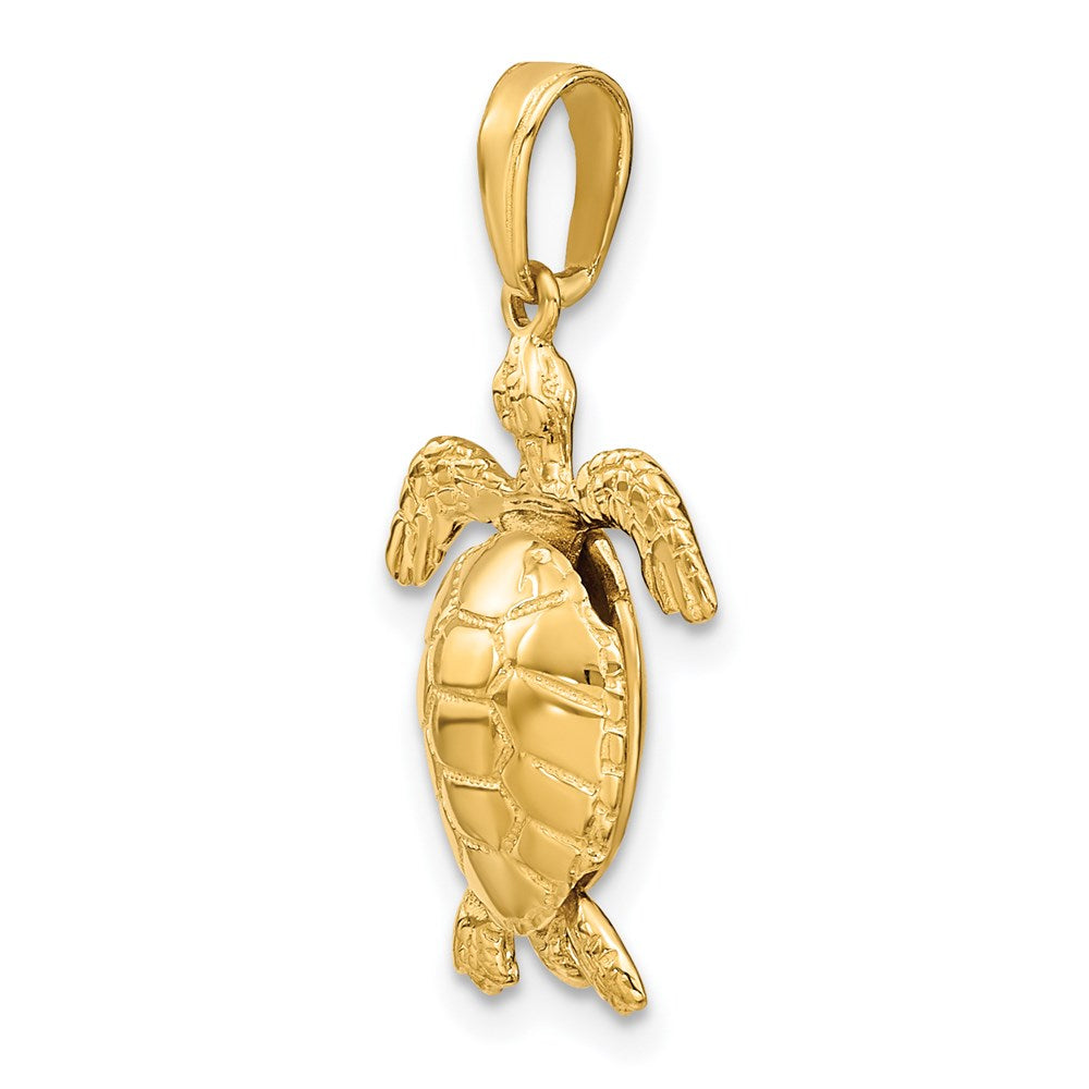 14K Solid Polished 3-D Turtle with Moveable Head and Legs Pendant
