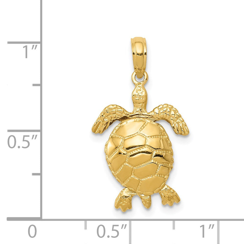 14K Solid Polished 3-D Turtle with Moveable Head and Legs Pendant