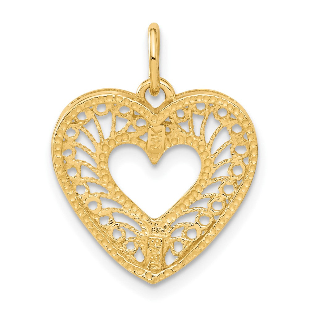 14K Polished Diamond-cut Filigree Heart Pendant