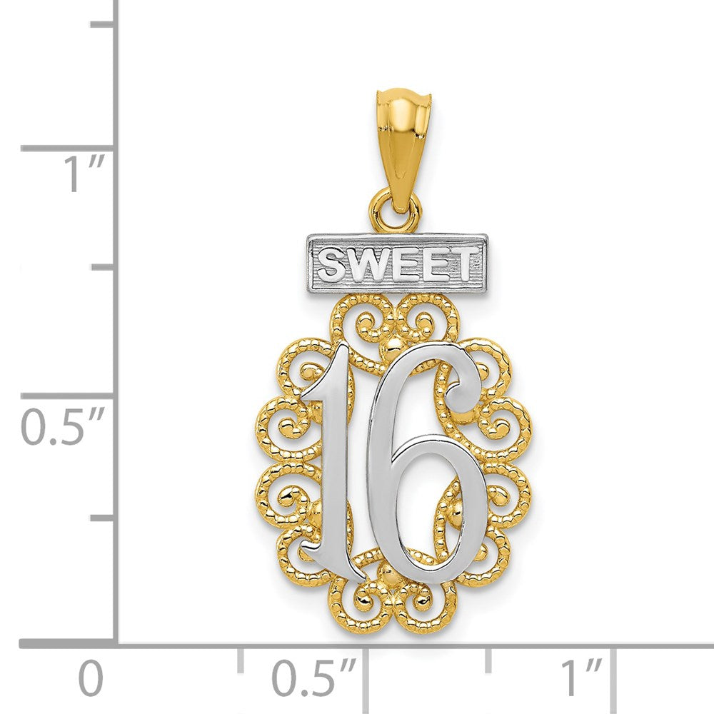 14k with White Rhodium Filigree SWEET 16 Pendant