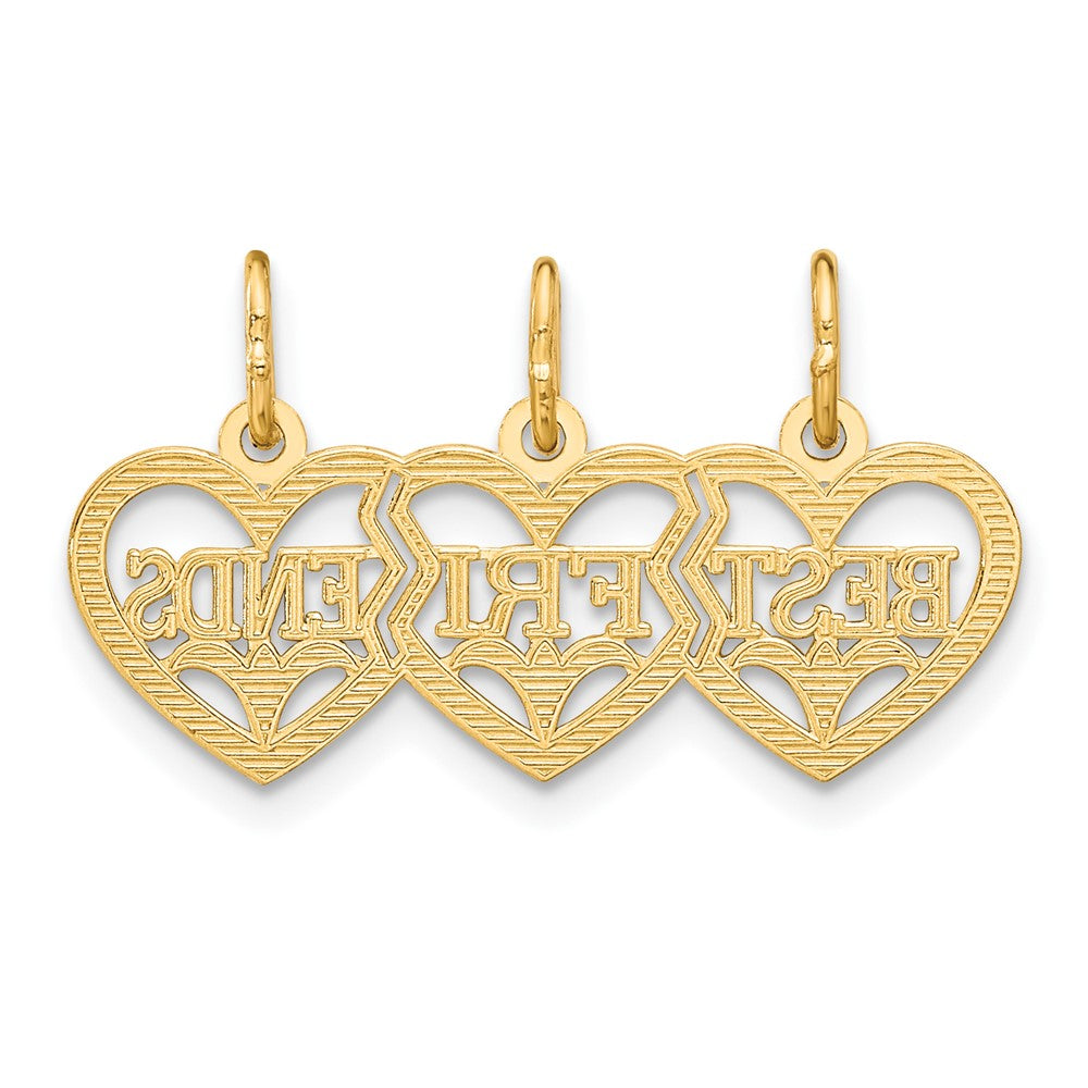 14k Triple Heart Diamond-cut BEST FRIENDS 3-Piece Break-apart Pendant