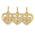 14k Triple Heart Diamond-cut BEST FRIENDS 3-Piece Break-apart Pendant