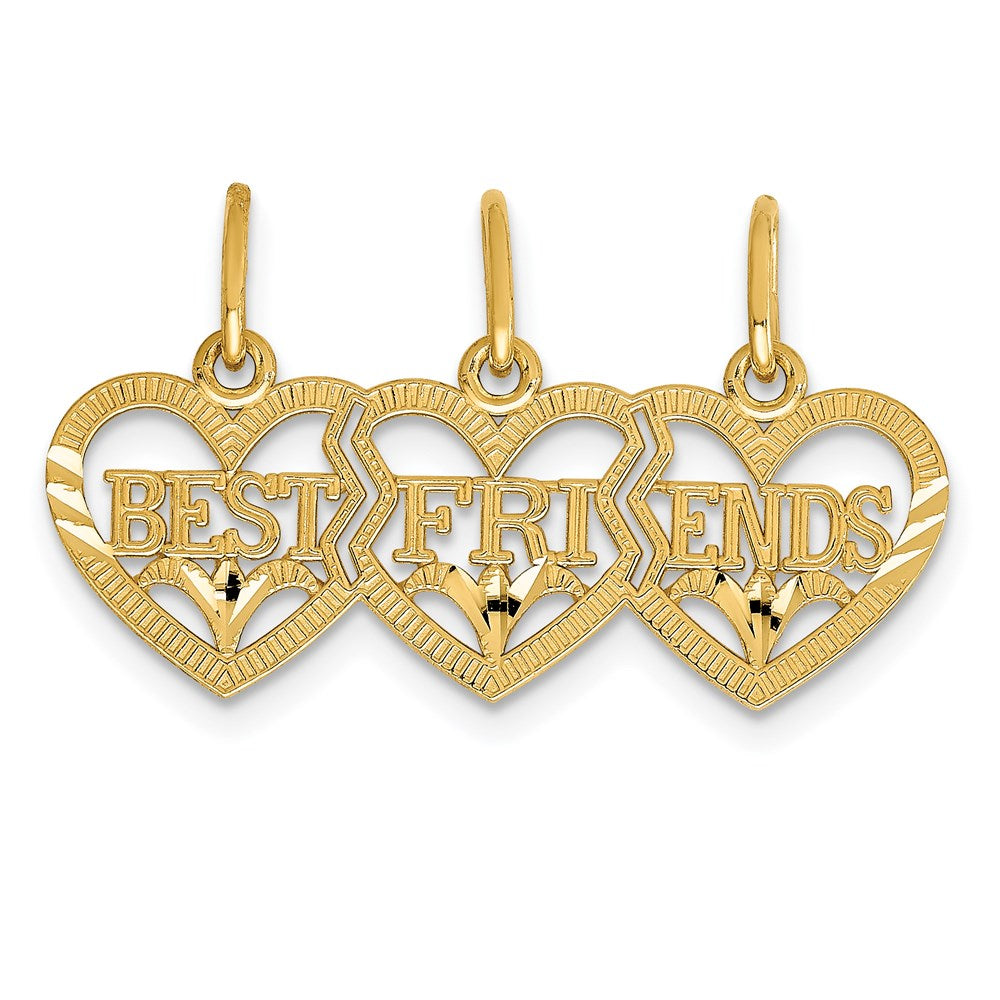 14k Triple Heart Diamond-cut BEST FRIENDS 3-Piece Break-apart Pendant