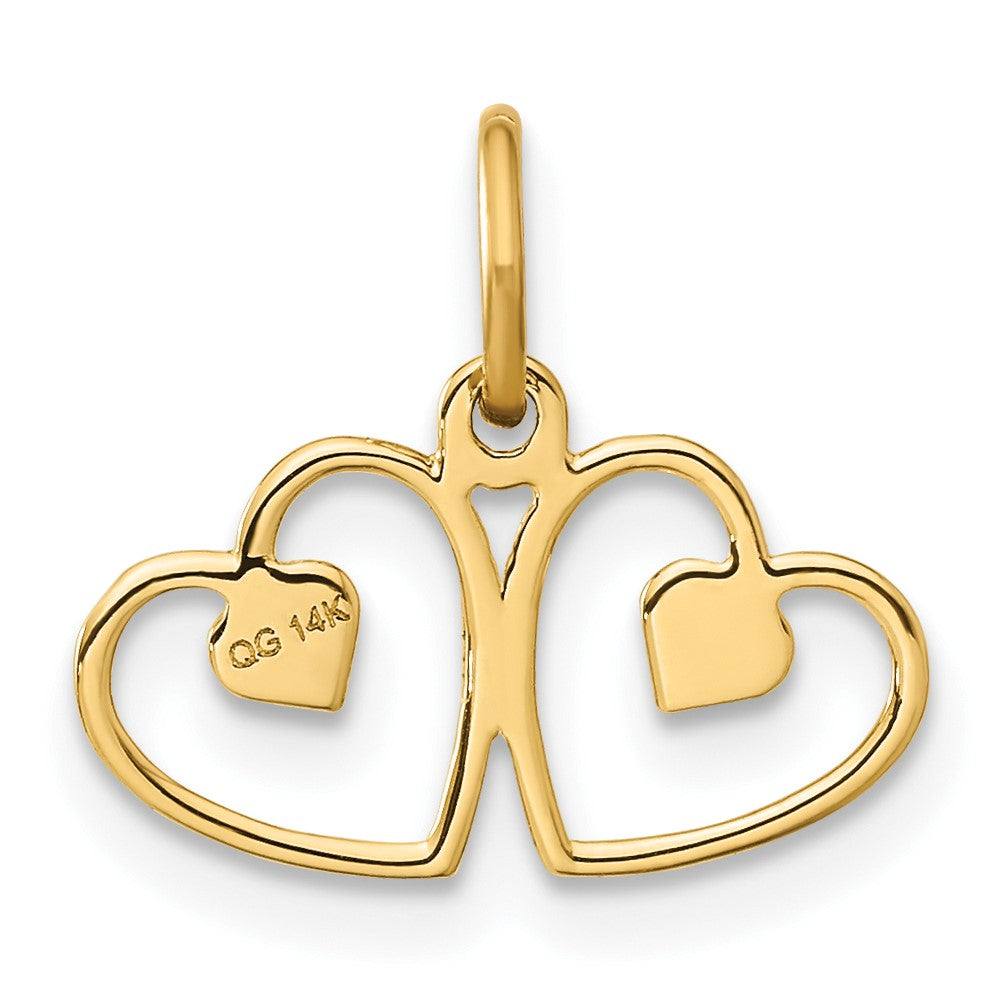 14k Satin And Diamond-cut Two Hearts Charm
