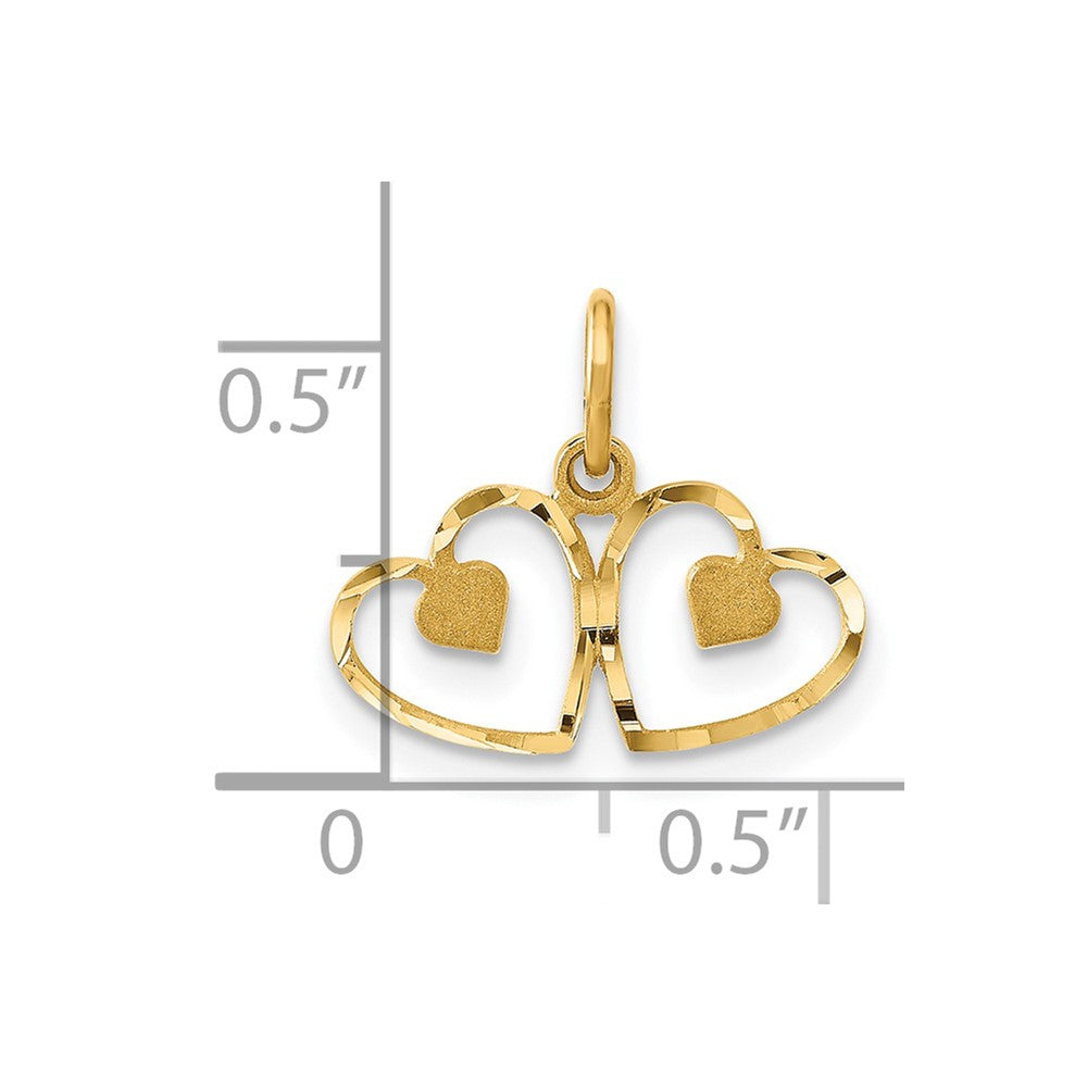 14k Satin And Diamond-cut Two Hearts Charm