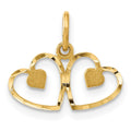 14k Satin And Diamond-cut Two Hearts Charm