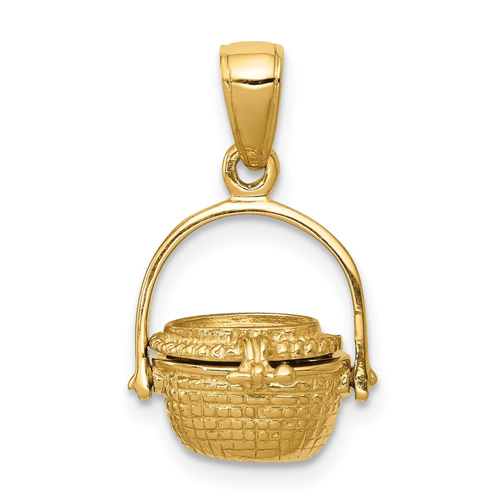 14k 3-D Nantucket Basket with Moveable Lid and Handle Pendant