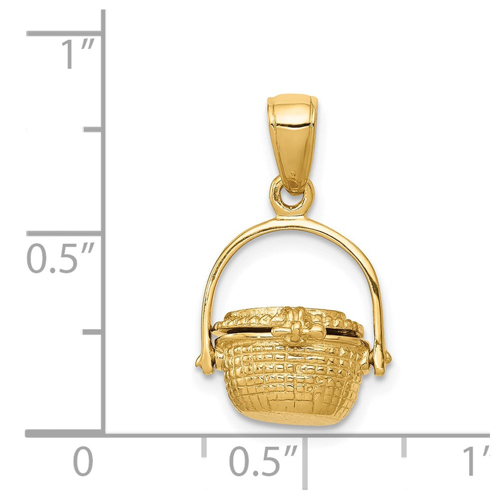 14k 3-D Nantucket Basket with Moveable Lid and Handle Pendant