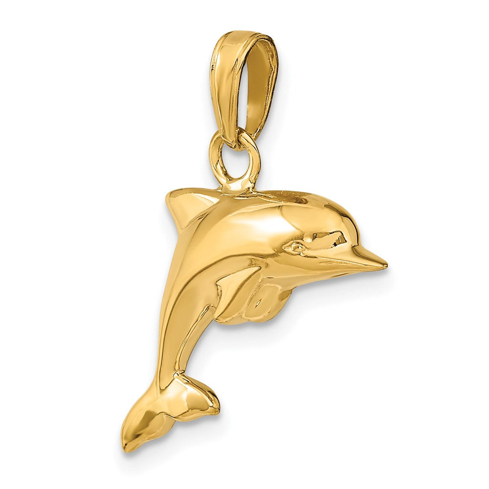 14K Polished 3-D Puffed Dolphin Pendant
