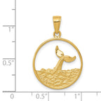 14k Whale Tail in Circle with Waves Pendant