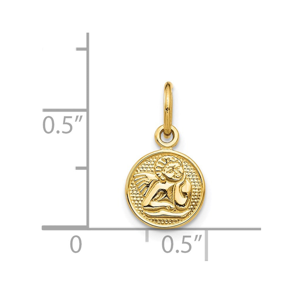 14k Small Polished Angel Round Charm