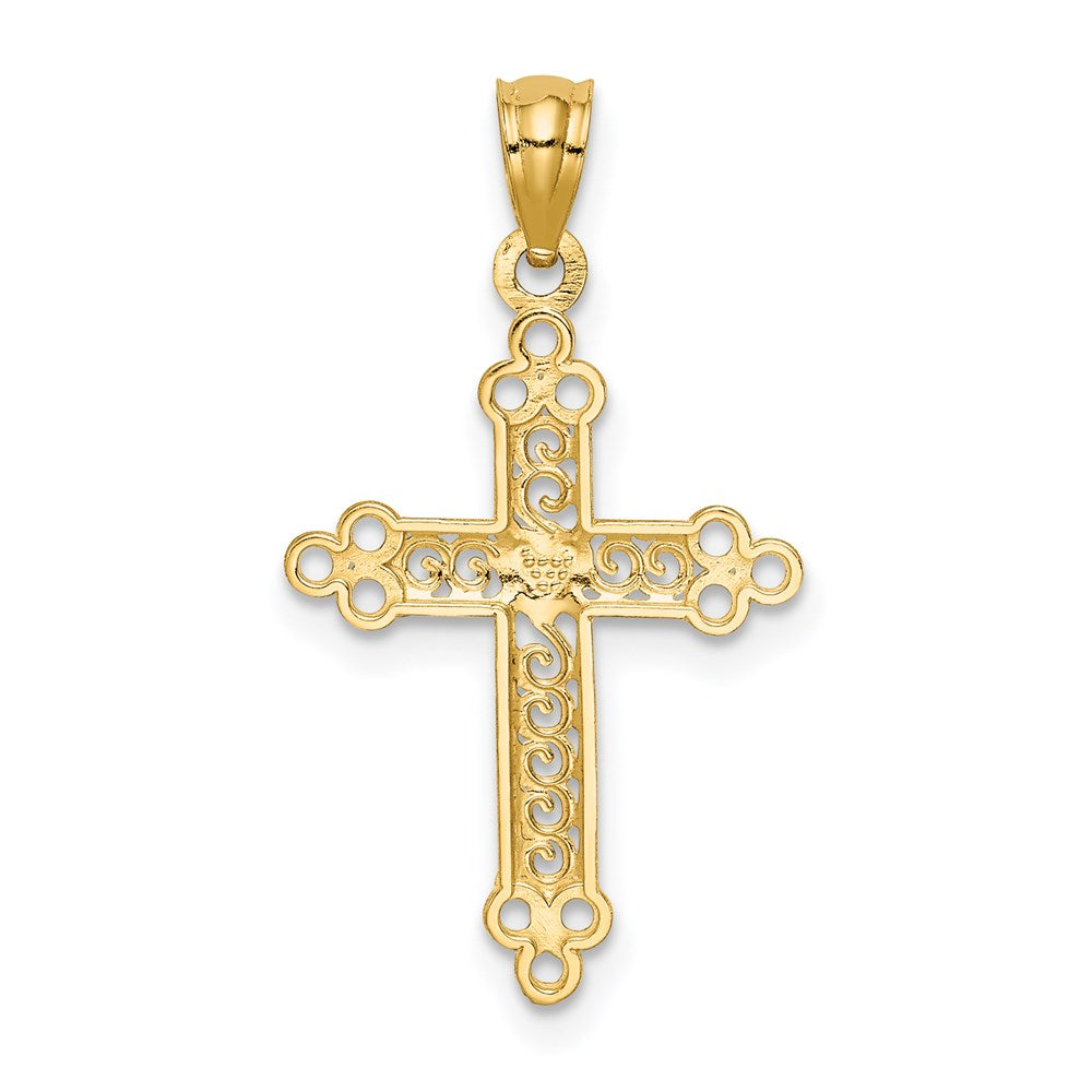 14k and White Rhodium Budded Cross with Heart Center Pendant