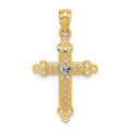 14k and White Rhodium Budded Cross with Heart Center Pendant