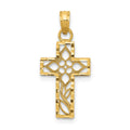14K Cut-out Flower In Diamond-cut Cross Charm