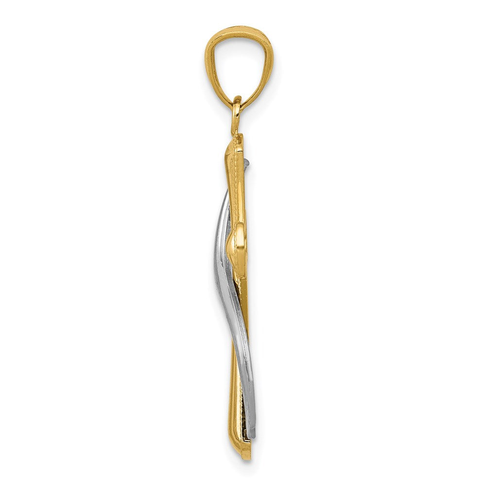 14K Two-Tone Polished Cross with Drape Pendant