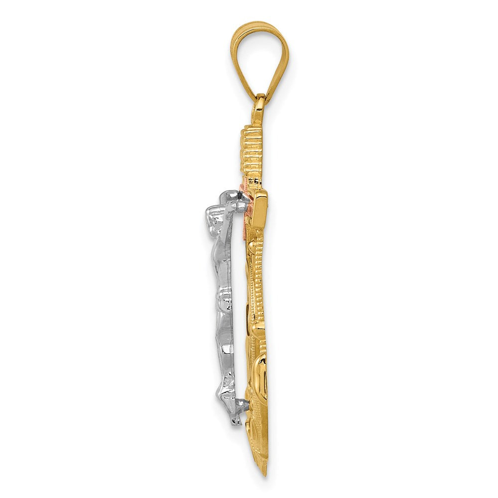 14k Tri-color Diamond-cut and Textured Mariners Crucifix Pendant