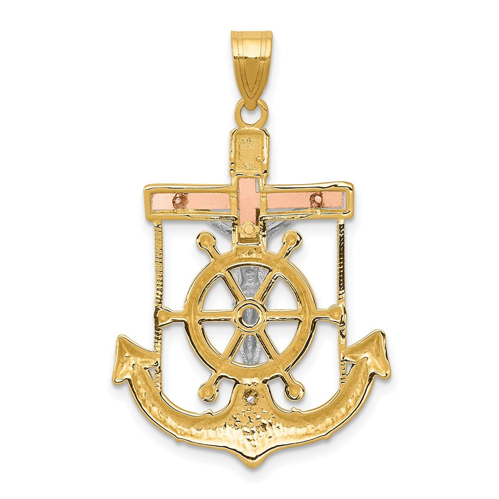 14k Tri-color Diamond-cut and Textured Mariners Crucifix Pendant