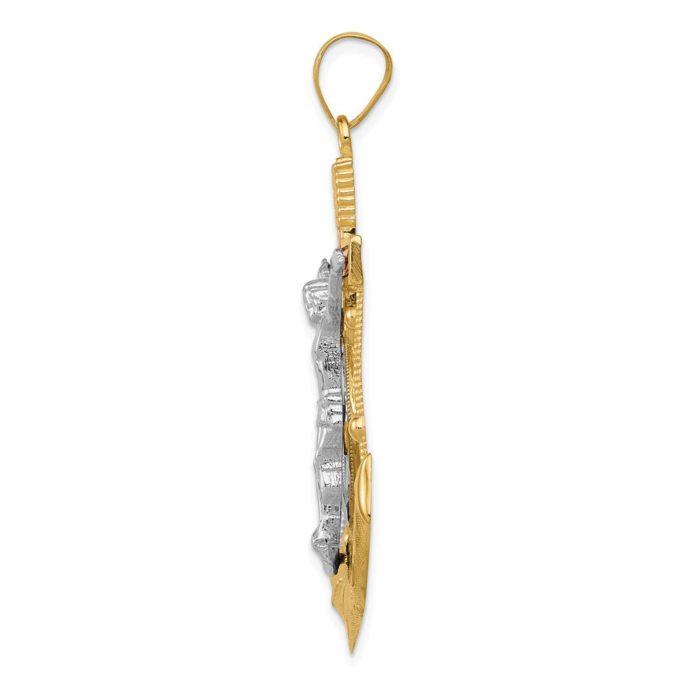 14k Tri-color Diamond-cut and Textured Mariners Crucifix Pendant