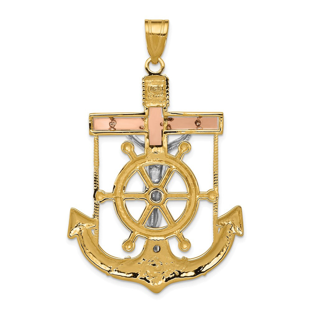 14k Tri-color Diamond-cut and Textured Mariners Crucifix Pendant