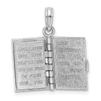14k White Gold 3-D HOLY BIBLE with Lord's Prayer and Moveable Pages Pendant