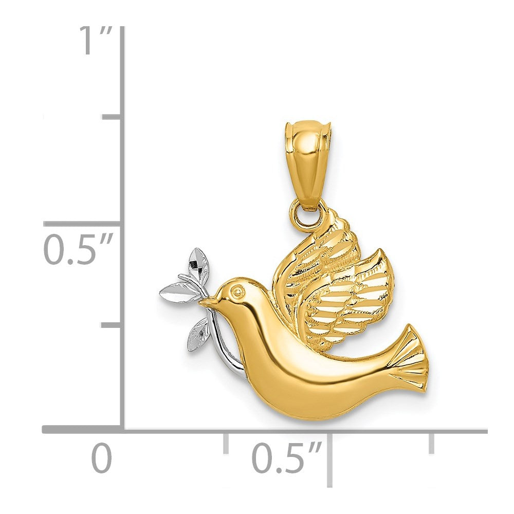 14k and White Rhodium Polished Dove with Olive Branch Pendant