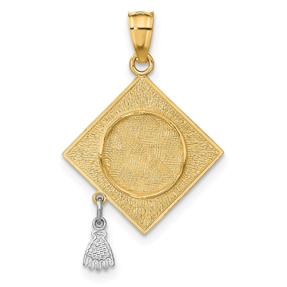 14k with White Rhodium 3-D Graduation Cap with Moveable Tassel Pendant