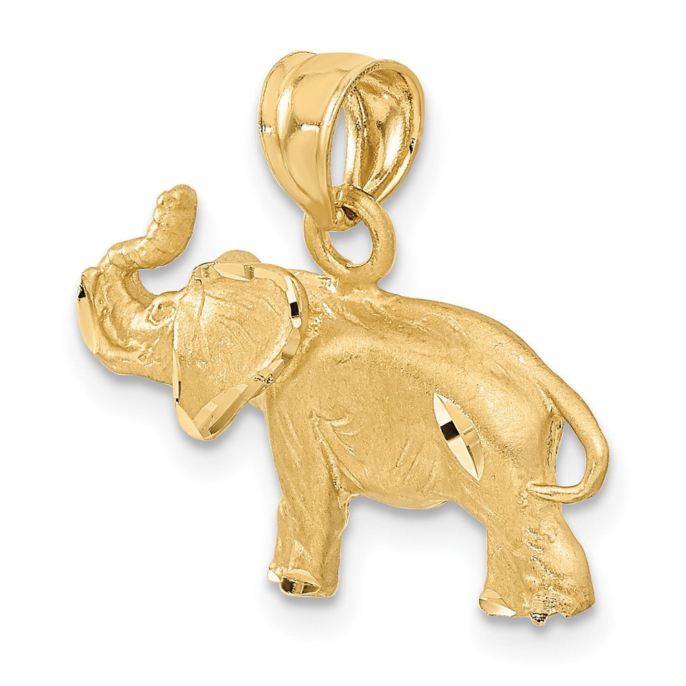 14K Satin Diamond-cut Elephant Pendant