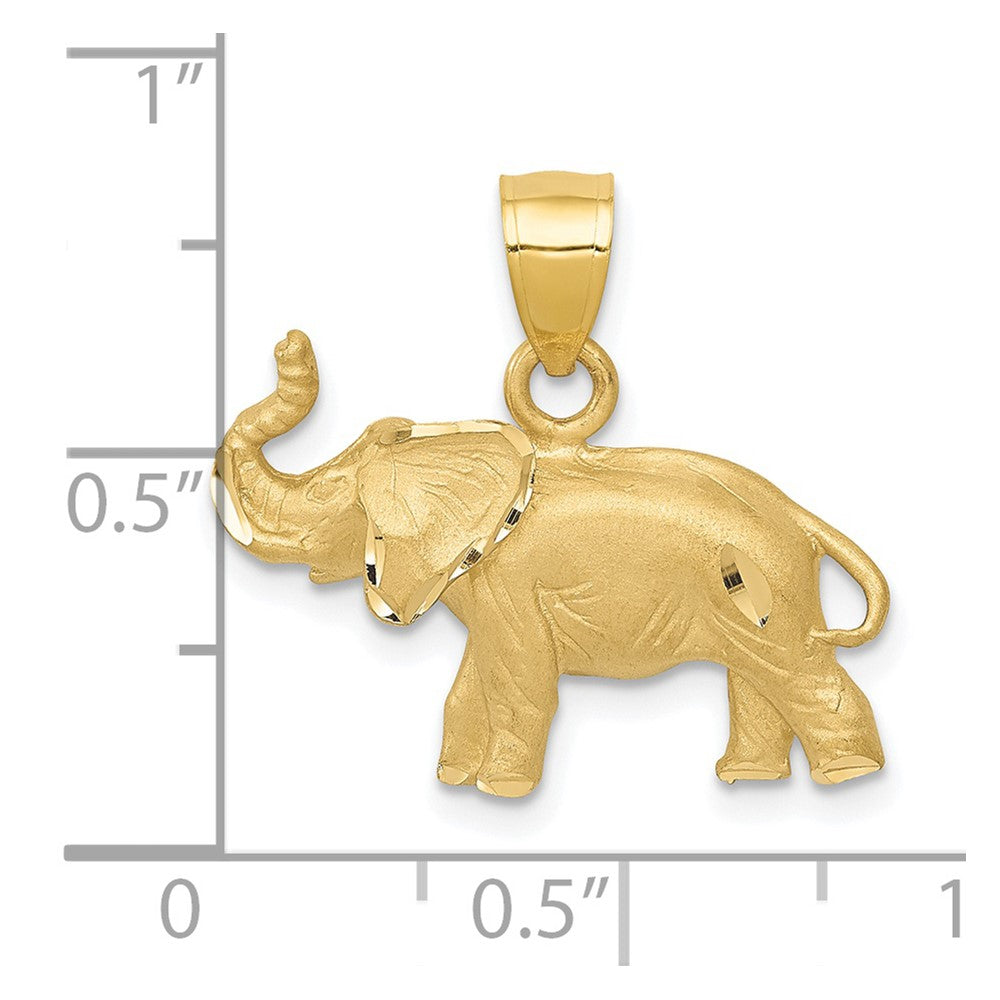 14K Satin Diamond-cut Elephant Pendant