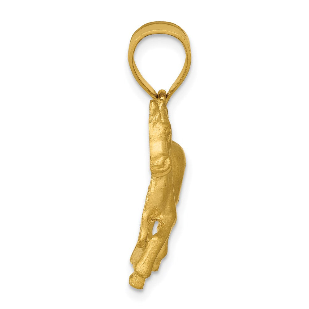 14K Satin Diamond-cut Trotting Horse Pendant