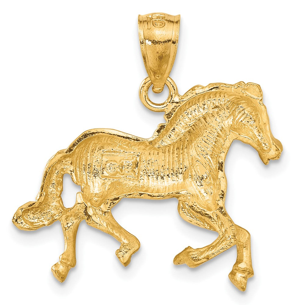 14K Satin Diamond-cut Trotting Horse Pendant