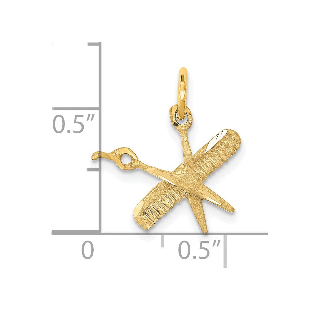 14k Satin Diamond-cut Comb and Scissors Charm