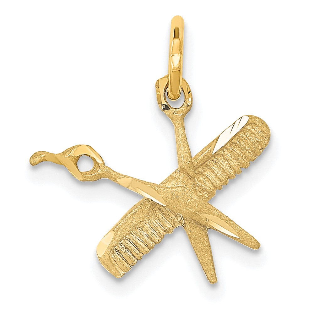 14k Satin Diamond-cut Comb and Scissors Charm