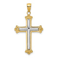 14K and White Rhodium Budded Yellow Cross Frame Pendant