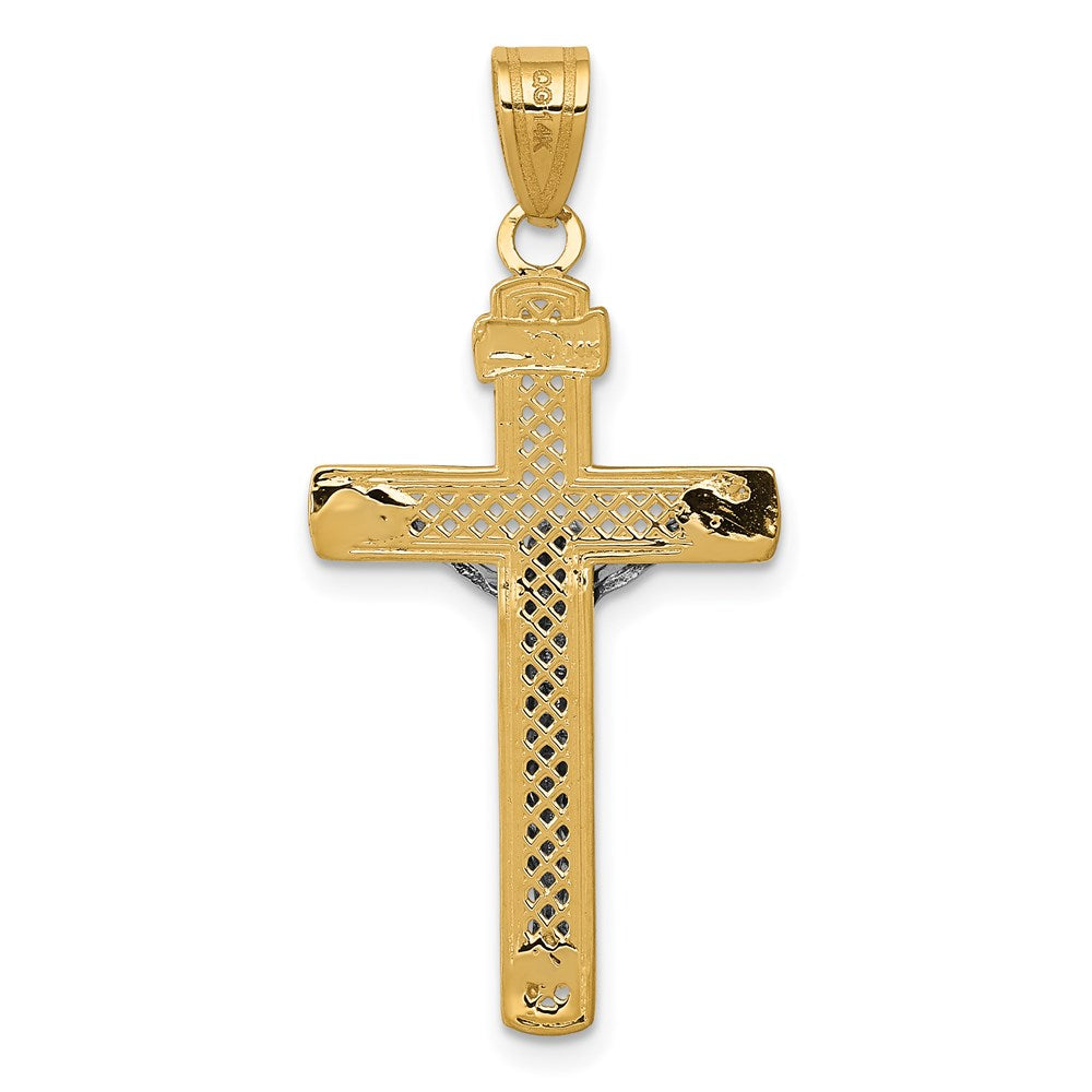14K Two-tone Diamond-cut Lattice Cross with Crucifix Pendant