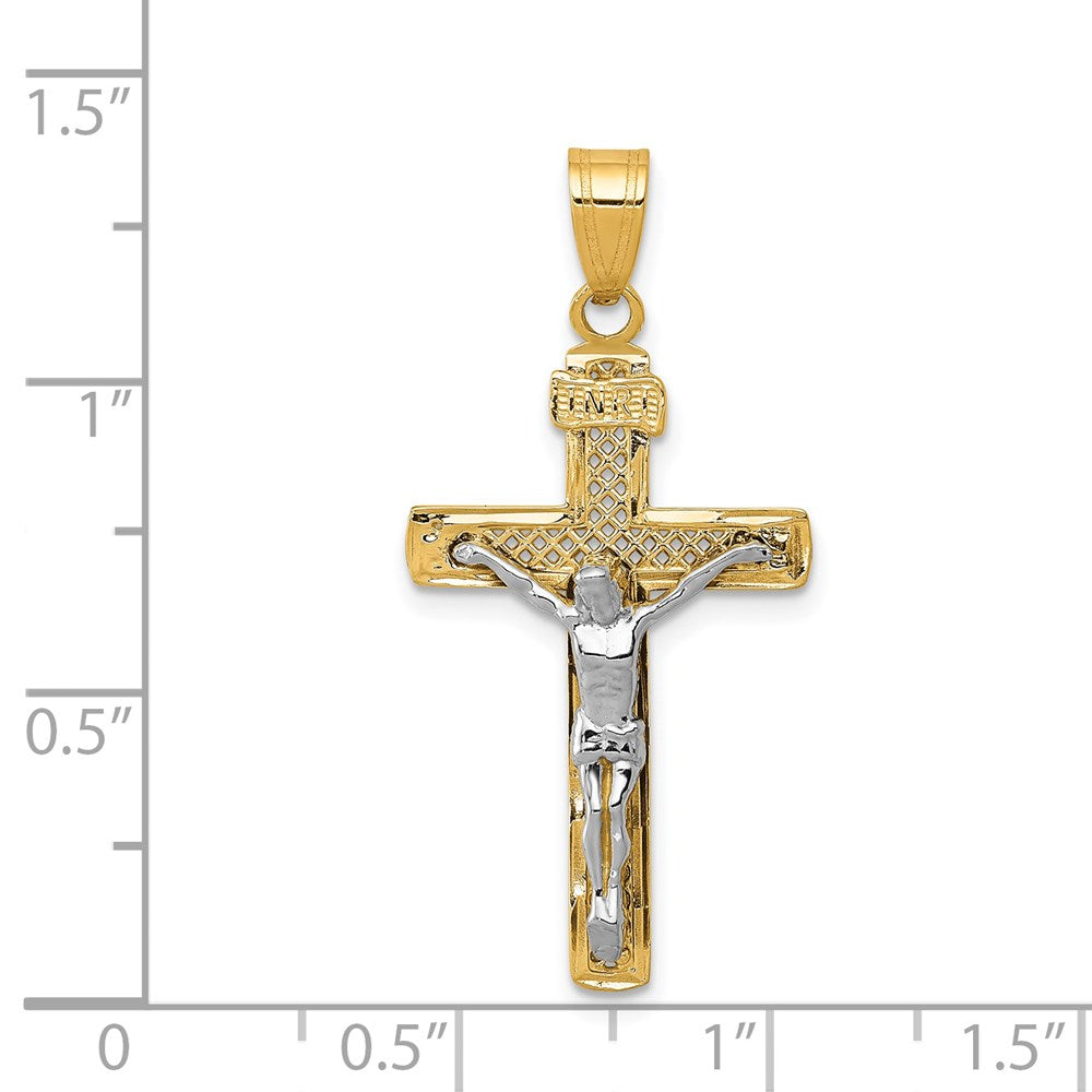 14K Two-tone Diamond-cut Lattice Cross with Crucifix Pendant