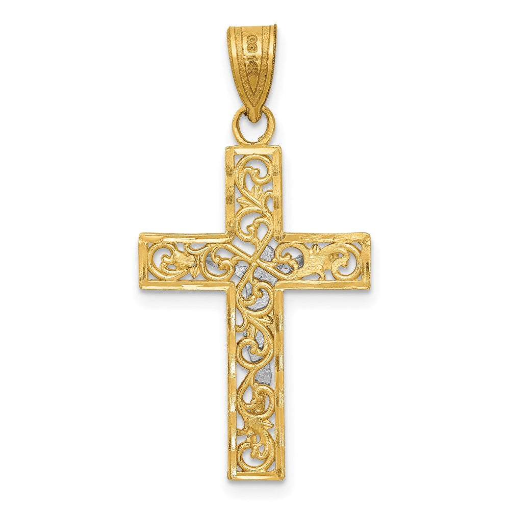 14K Two-Tone Diamond-cut Small Filigree Crucifix Pendant