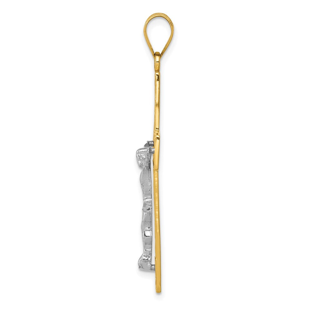 14K Two-Tone Diamond-cut Large Filigree Crucifix Pendant