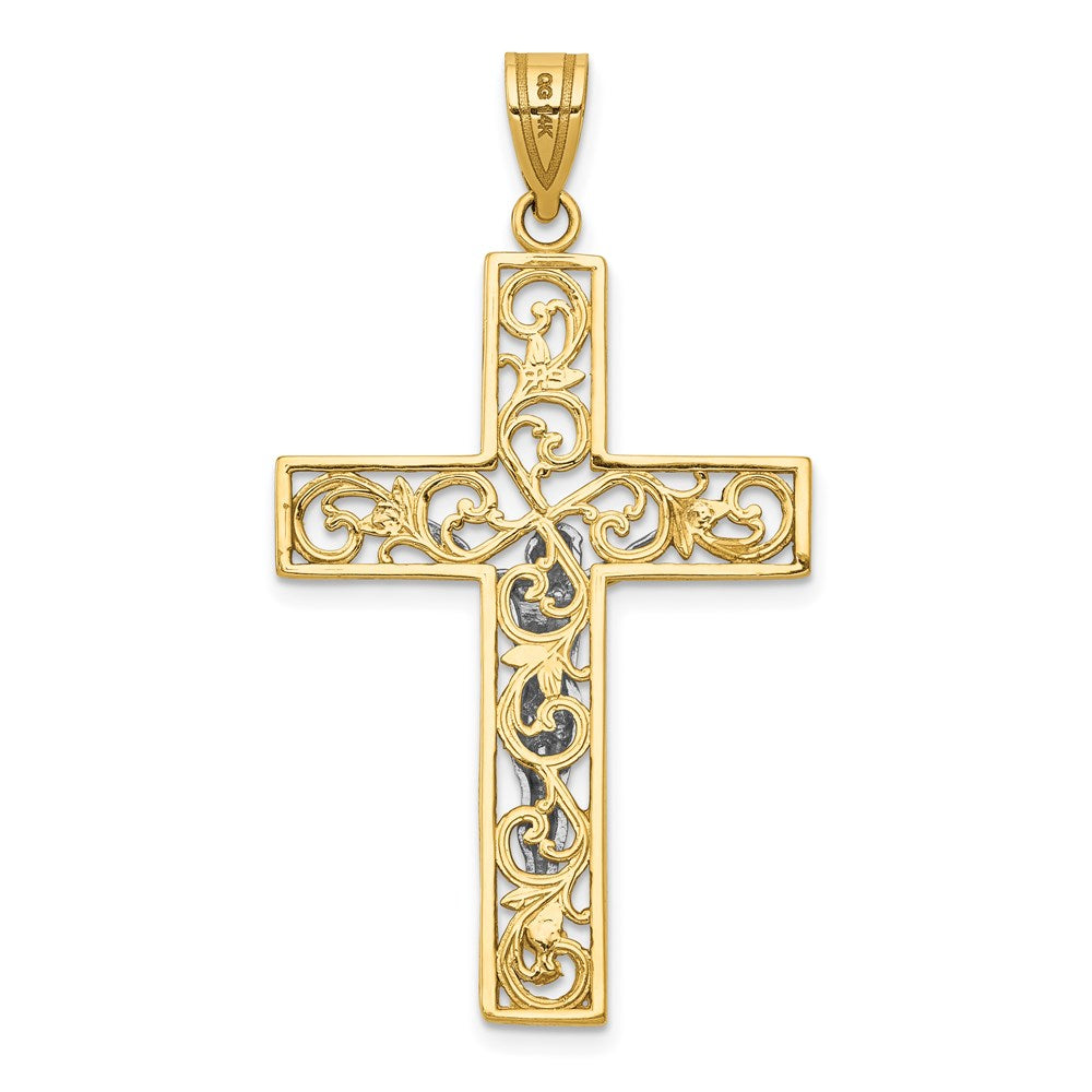 14K Two-Tone Diamond-cut Large Filigree Crucifix Pendant