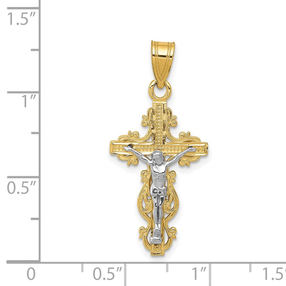 14K Two-tone Small Narrow Crucifix Pendant