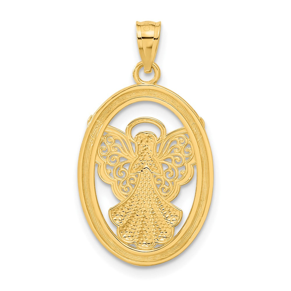 14K and White Rhodium BELIEVE PEACE FAITH HOPE Filigree Angel Pendant