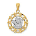 14k and White Rhodium Scalloped Frame Cherub Round Pendant