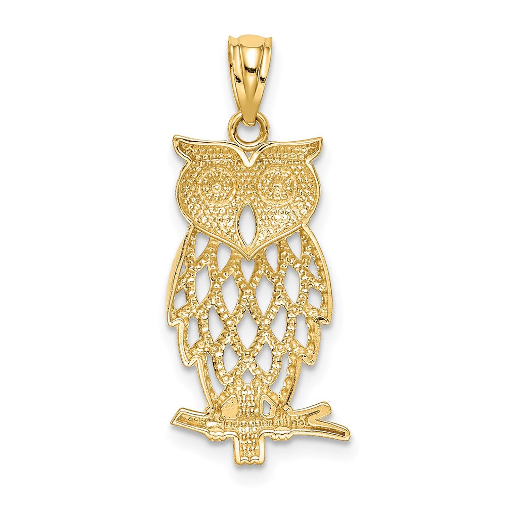 14k and White Rhodium Diamond-cut Owl Pendant