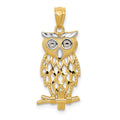 14k and White Rhodium Diamond-cut Owl Pendant