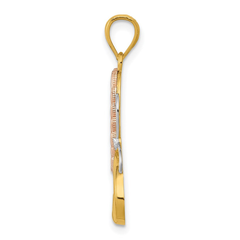 14k Two-tone with White Rhodium Butterfly with Hearts Pendant
