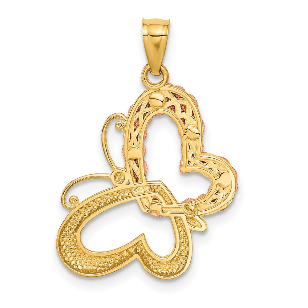 14k Two-tone with White Rhodium Butterfly with Hearts Pendant