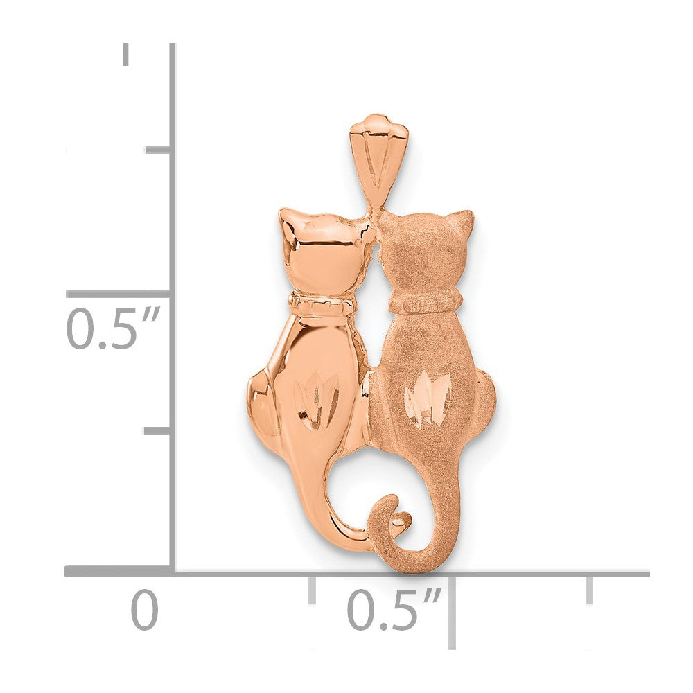 14k Rose Gold Polished and Satin Diamond-cut Two Sitting Cats Pendant