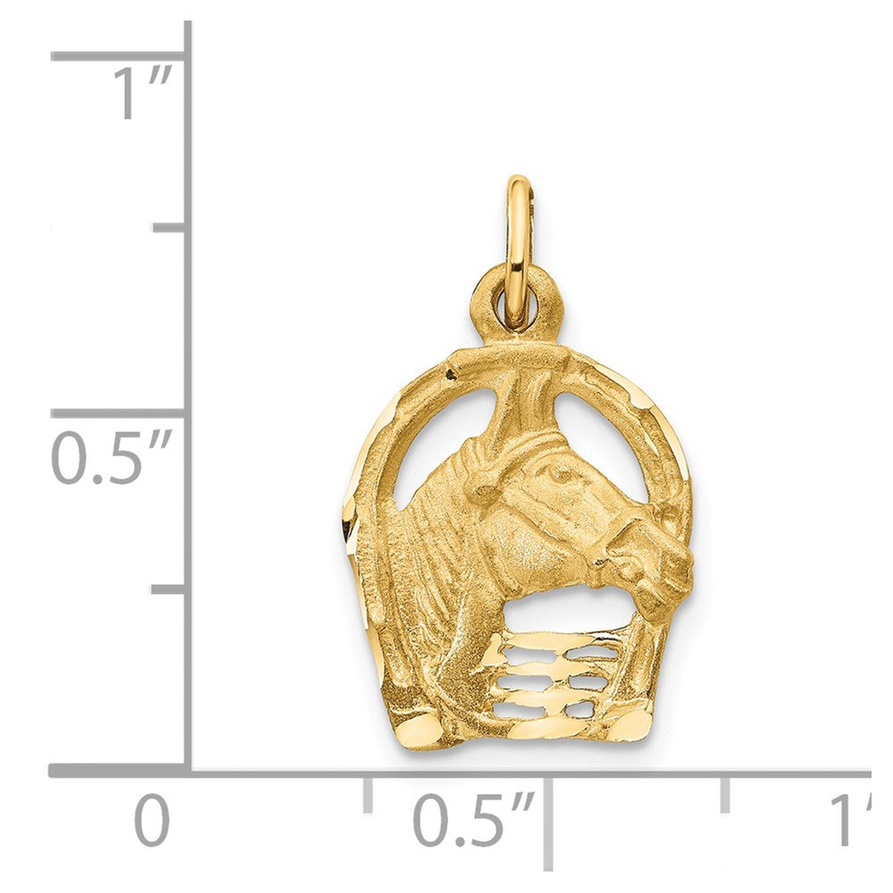 14k Satin Diamond-cut Horse Head in Horseshoe Charm