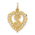 14k Heart Letter S Charm