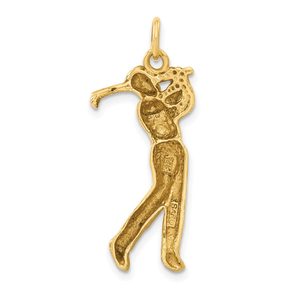 14k Satin Diamond-cut Male Golfer Charm